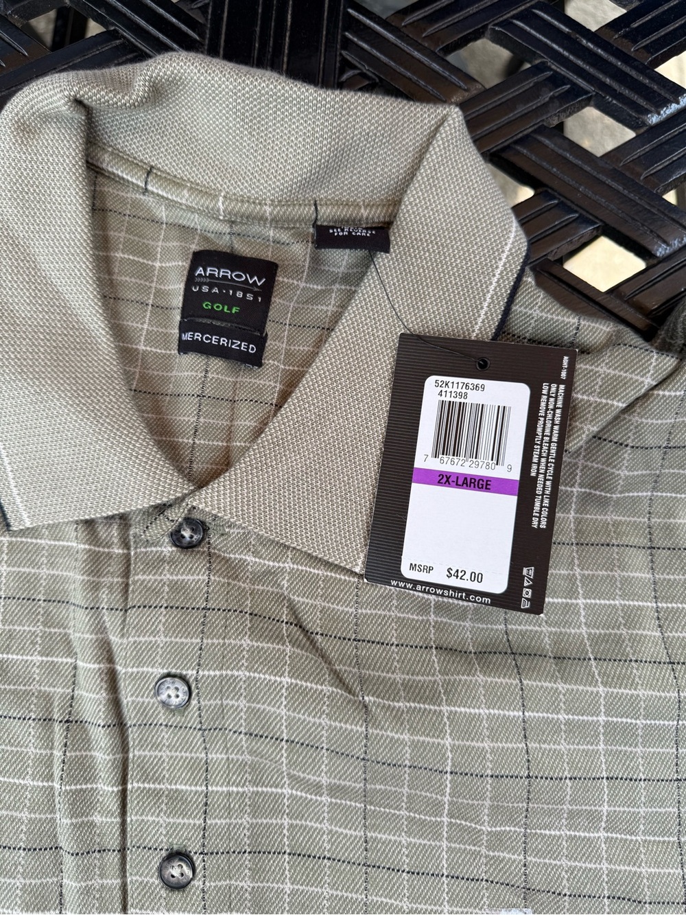 Arrow Golf Mercerized Polo Shirt - Taupe Plaid